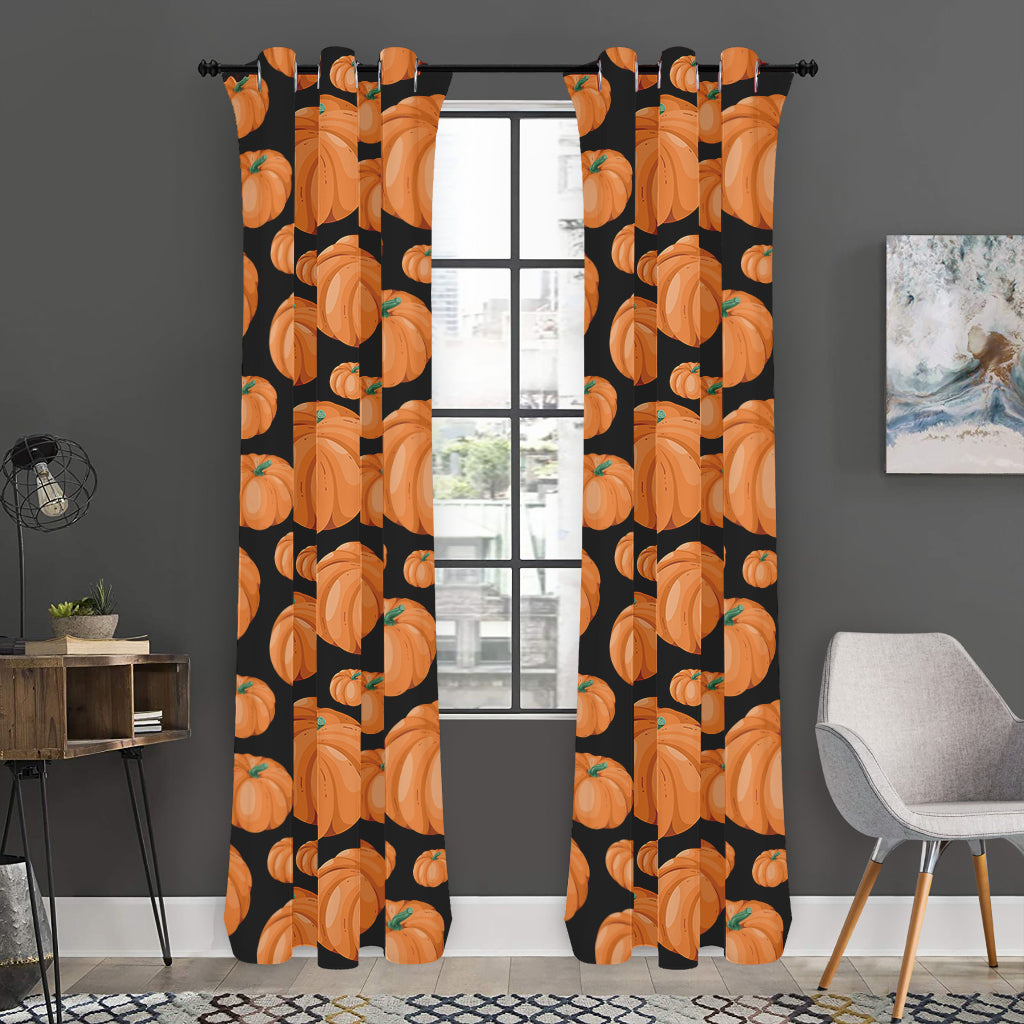 Orange Pumpkin Pattern Print Curtain