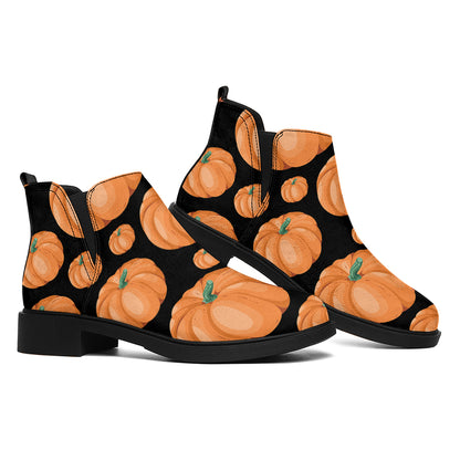 Orange Pumpkin Pattern Print Flat Ankle Boots