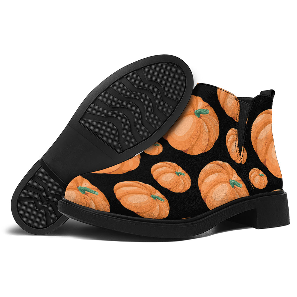 Orange Pumpkin Pattern Print Flat Ankle Boots