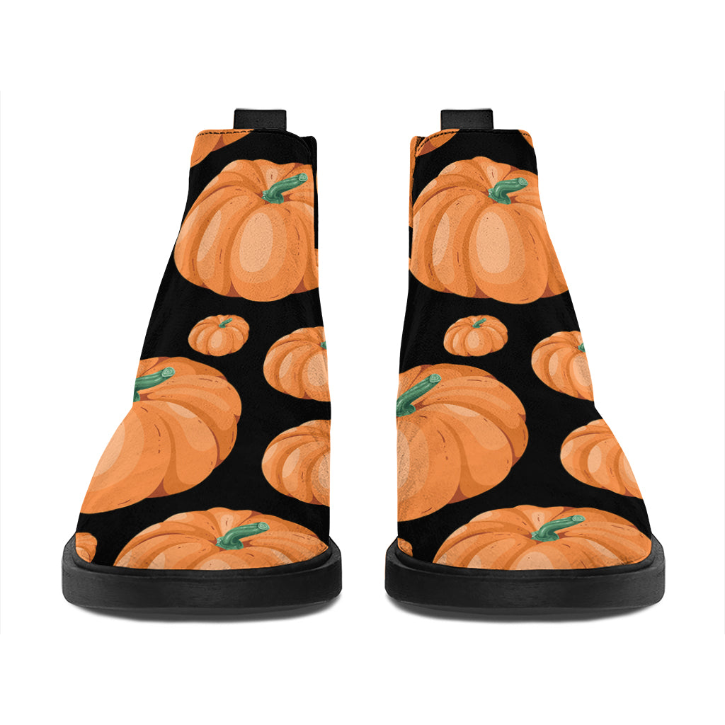Orange Pumpkin Pattern Print Flat Ankle Boots