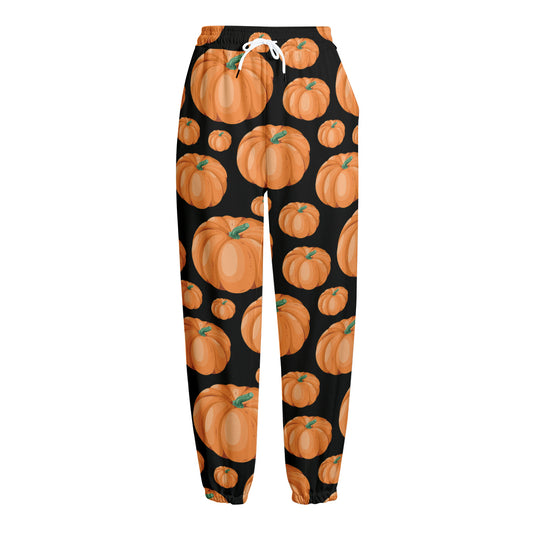 Orange Pumpkin Pattern Print Fleece Lined Knit Pants