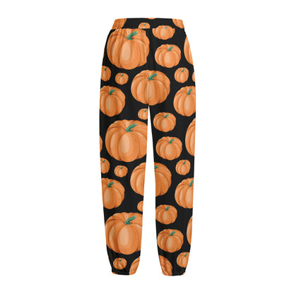 Orange Pumpkin Pattern Print Fleece Lined Knit Pants