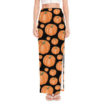 Orange Pumpkin Pattern Print High Slit Maxi Skirt