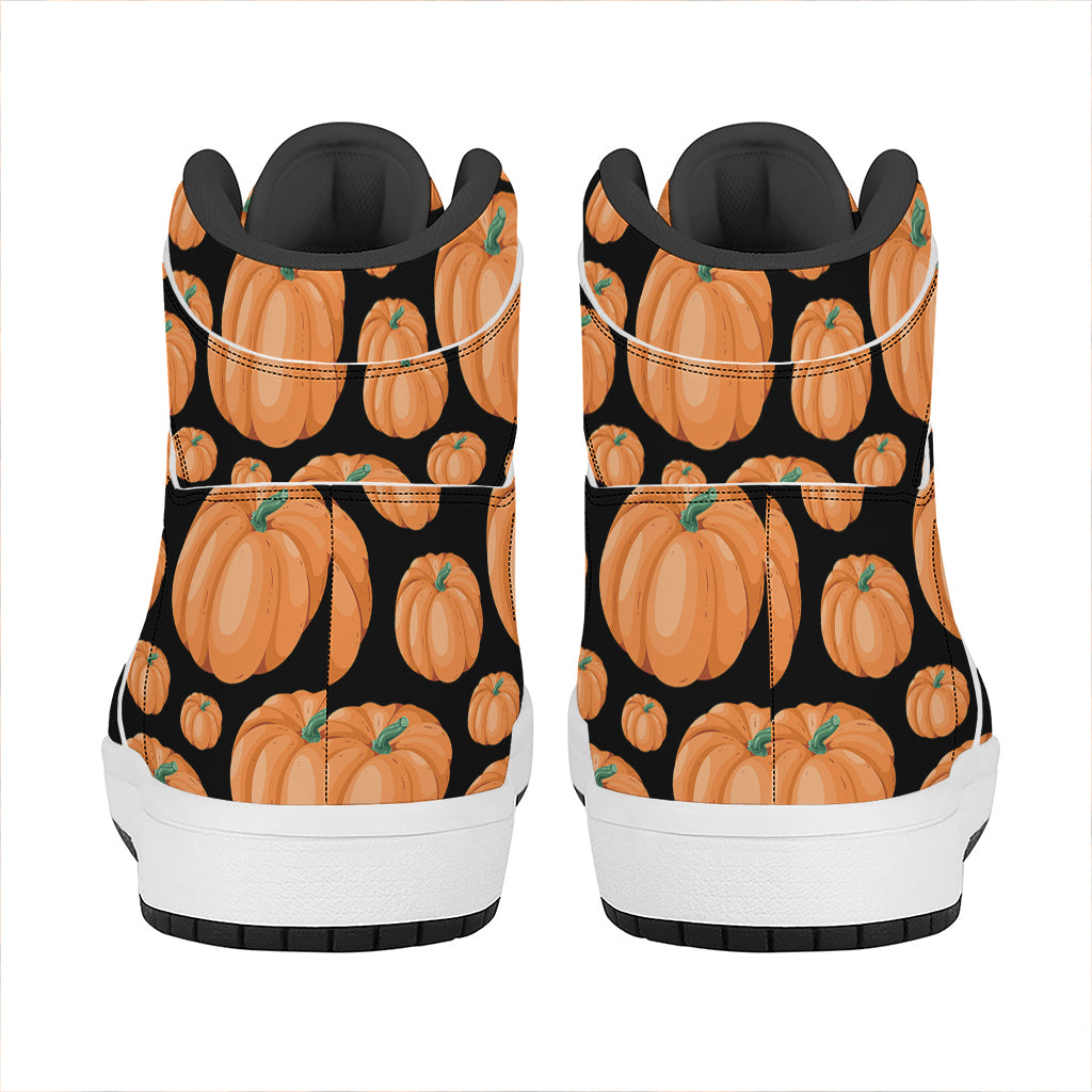 Orange Pumpkin Pattern Print High Top Leather Sneakers