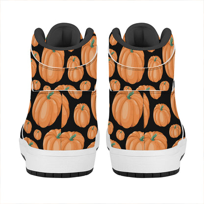 Orange Pumpkin Pattern Print High Top Leather Sneakers