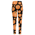 Orange Pumpkin Pattern Print High-Waisted Pocket Leggings