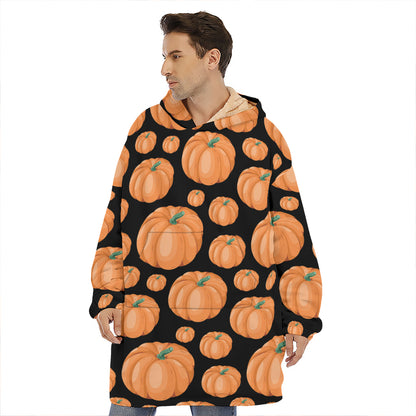 Orange Pumpkin Pattern Print Hoodie Blanket