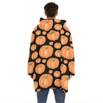 Orange Pumpkin Pattern Print Hoodie Blanket