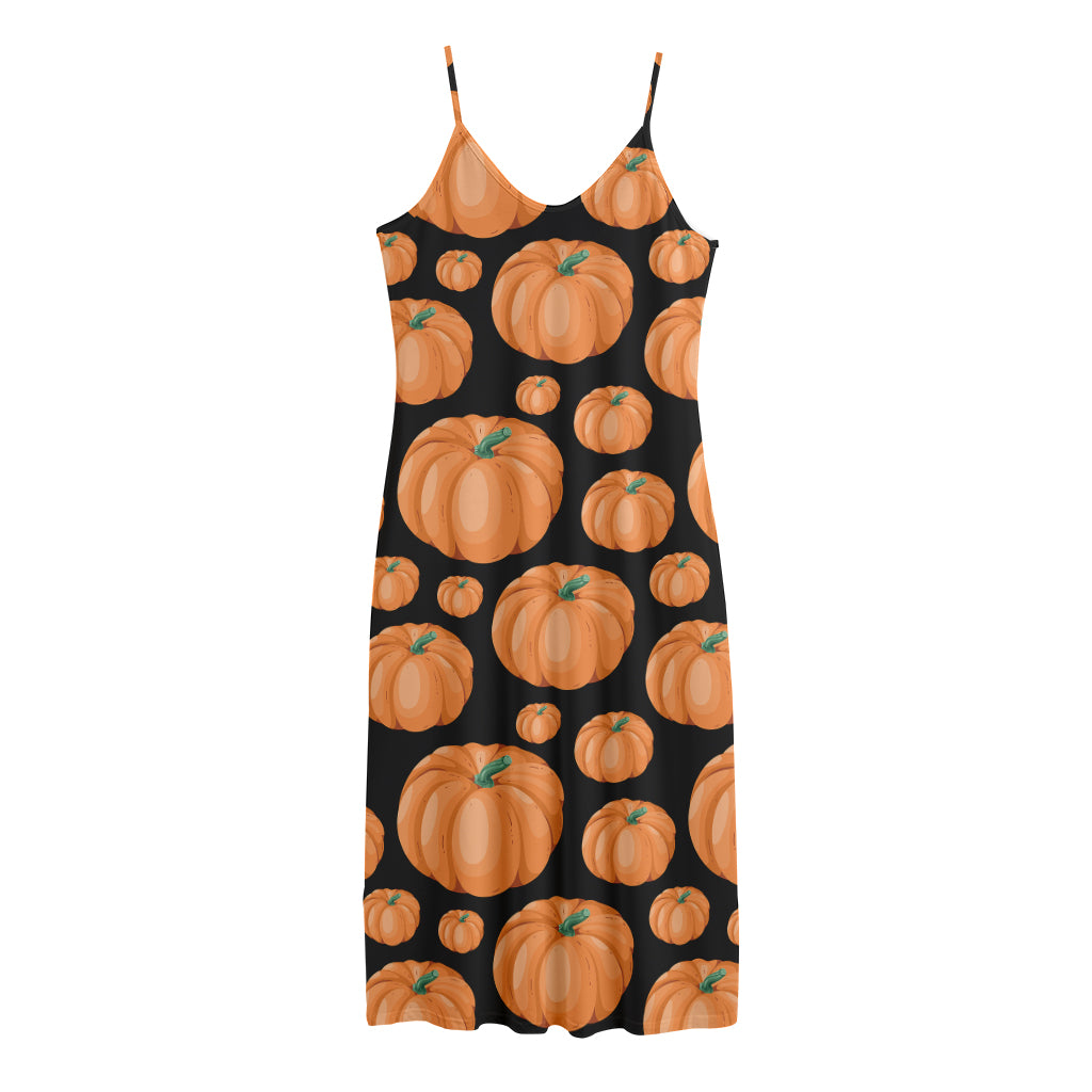 Orange Pumpkin Pattern Print Jersey Midi Cami Dress