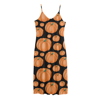 Orange Pumpkin Pattern Print Jersey Midi Cami Dress