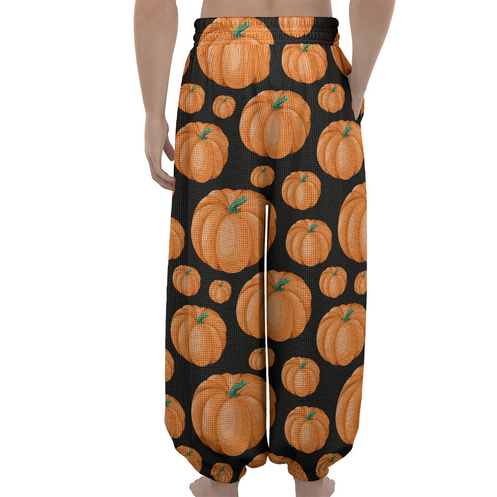 Orange Pumpkin Pattern Print Lantern Pants