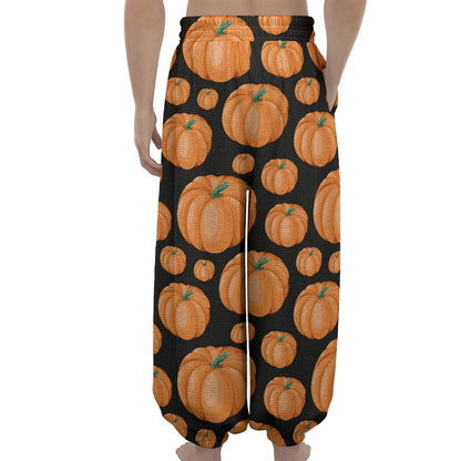 Orange Pumpkin Pattern Print Lantern Pants