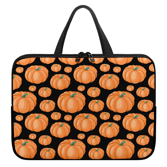 Orange Pumpkin Pattern Print Laptop Sleeve With Handle