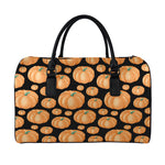 Orange Pumpkin Pattern Print Leather Duffle Bag