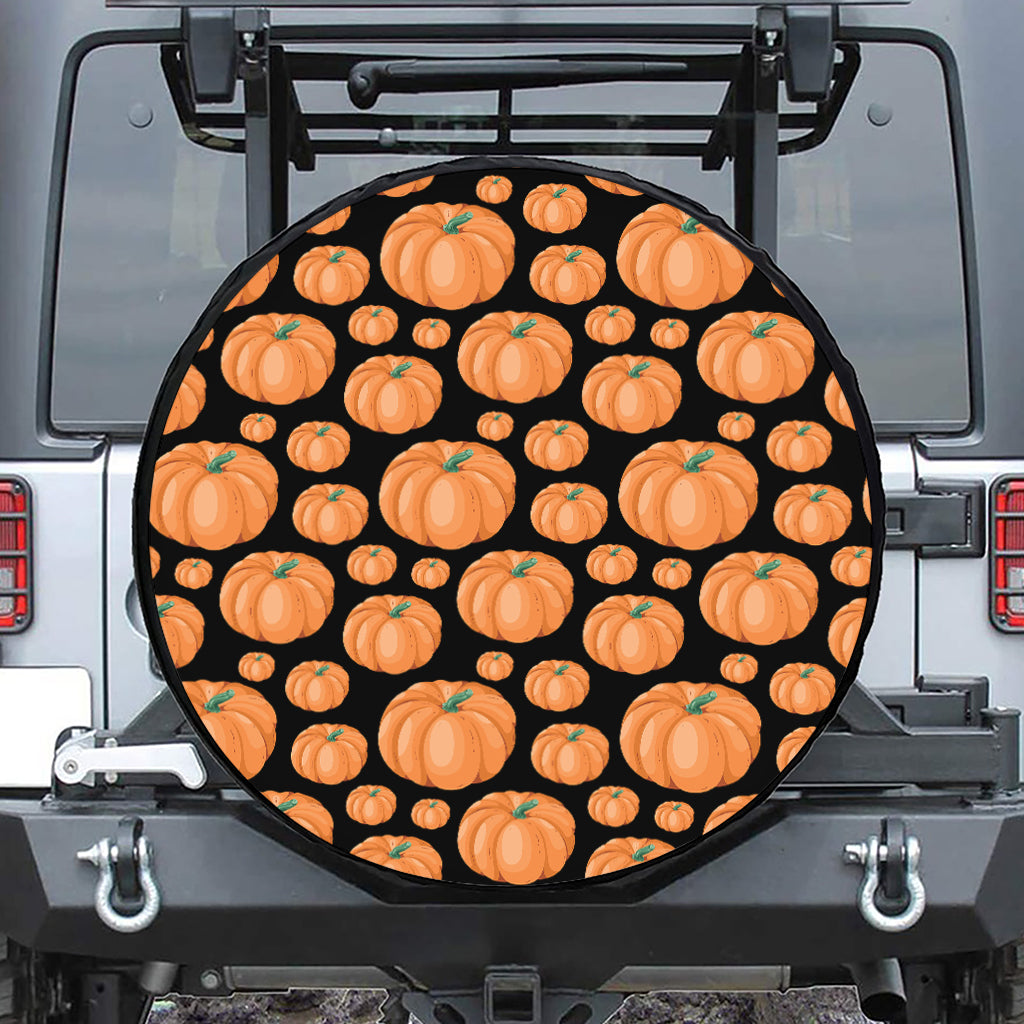 Orange Pumpkin Pattern Print Leather Spare Tire Cover