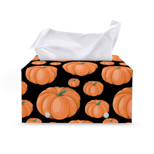 Orange Pumpkin Pattern Print Leather Tissue Box Cover