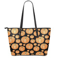 Orange Pumpkin Pattern Print Leather Tote Bag With Zipper