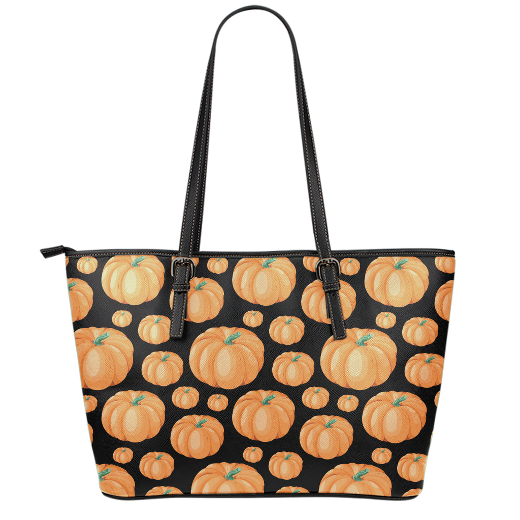 Orange Pumpkin Pattern Print Leather Tote Bag