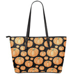 Orange Pumpkin Pattern Print Leather Tote Bag