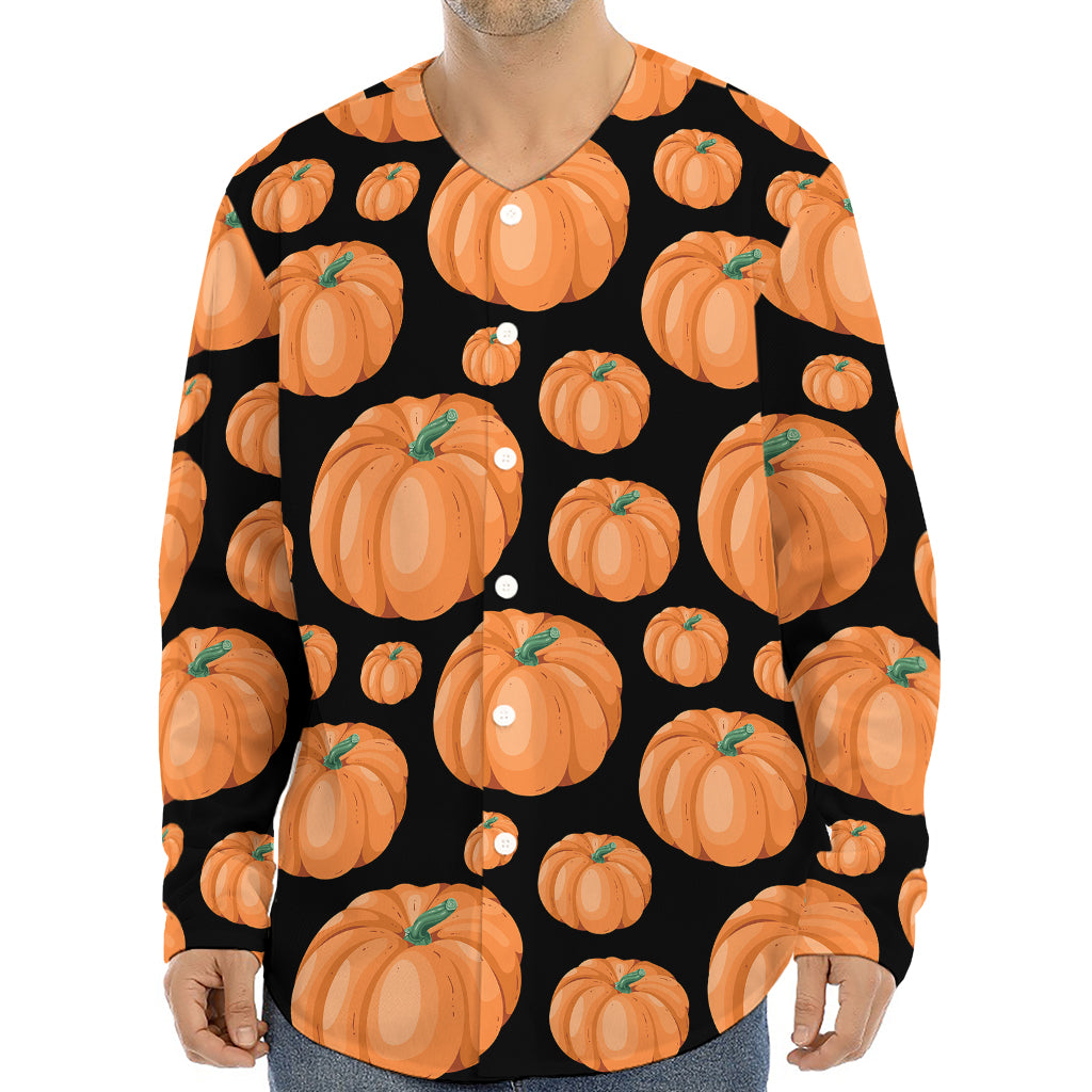 Orange Pumpkin Pattern Print Long Sleeve Baseball Jersey