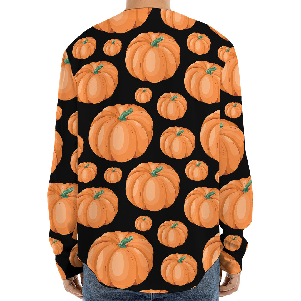 Orange Pumpkin Pattern Print Long Sleeve Baseball Jersey