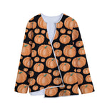 Orange Pumpkin Pattern Print Long Sleeve Short Coat