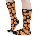 Orange Pumpkin Pattern Print Long Socks