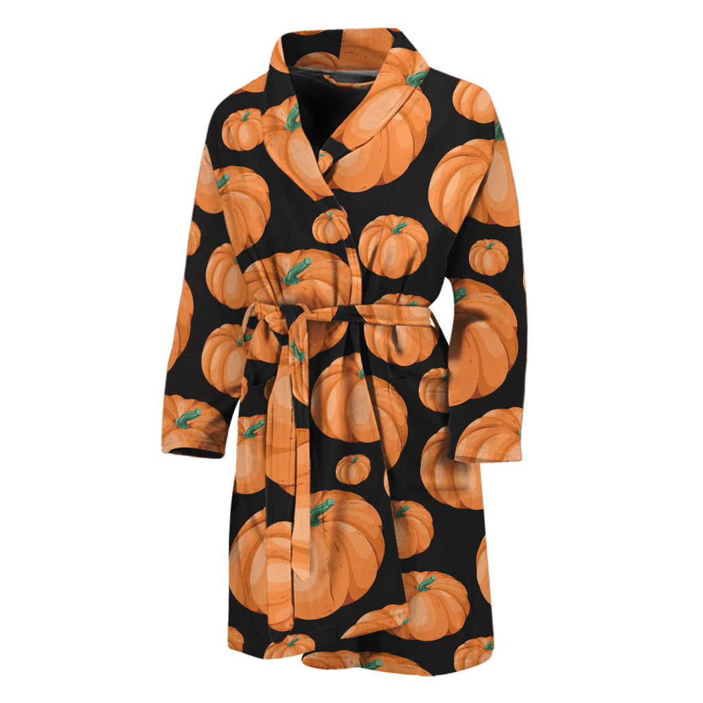 Orange Pumpkin Pattern Print Men's Bathrobe