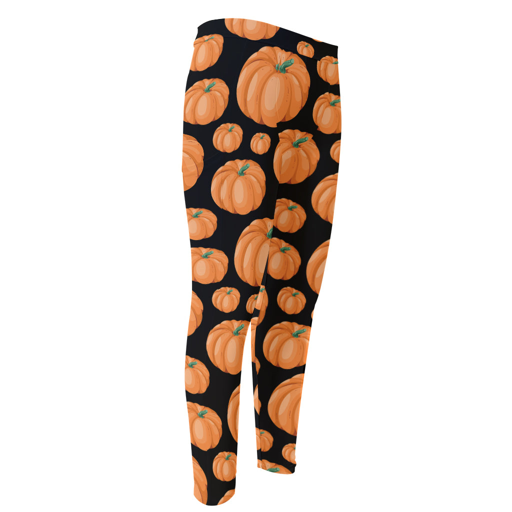 Orange Pumpkin Pattern Print Men's Compression Pants