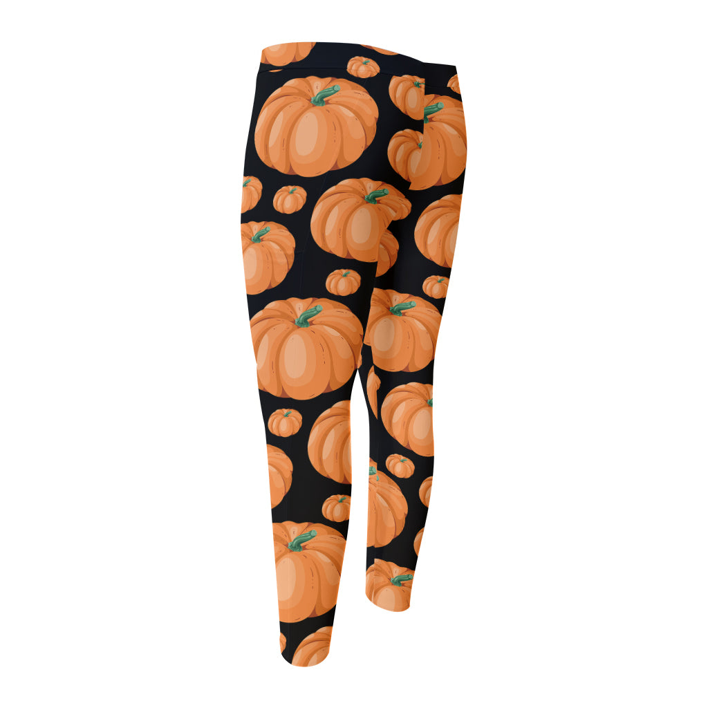 Orange Pumpkin Pattern Print Men's Compression Pants