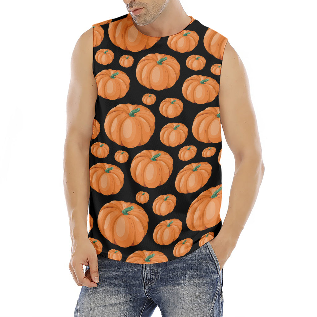 Orange Pumpkin Pattern Print Men's Fitness Tank Top