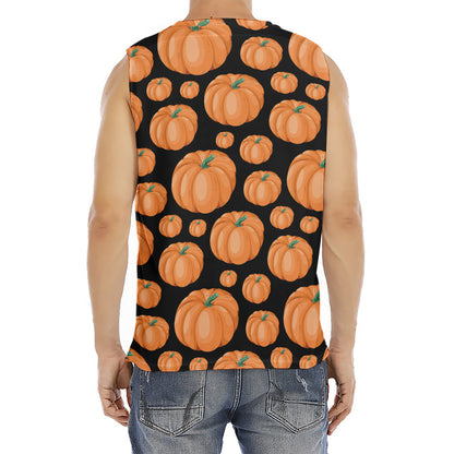 Orange Pumpkin Pattern Print Men's Fitness Tank Top
