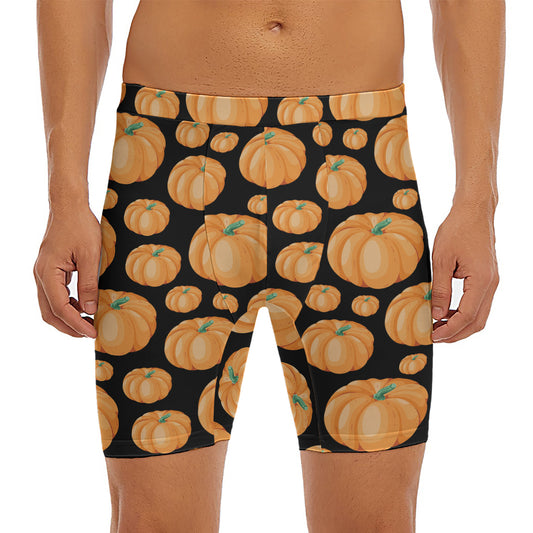 Orange Pumpkin Pattern Print Men's Long Boxer Briefs