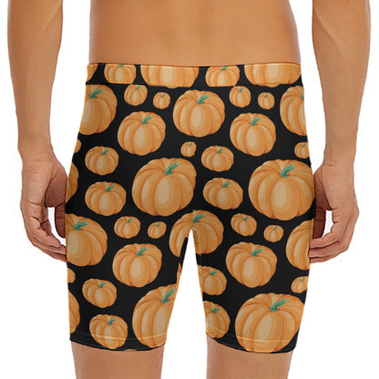 Orange Pumpkin Pattern Print Men's Long Boxer Briefs