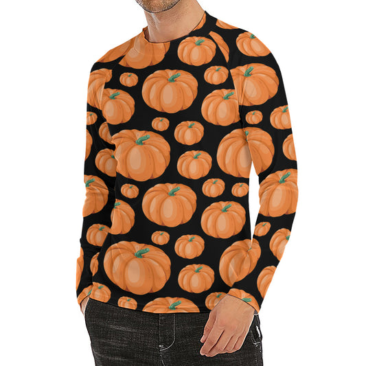 Orange Pumpkin Pattern Print Men's Long Sleeve Rash Guard
