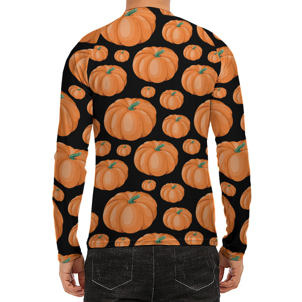 Orange Pumpkin Pattern Print Men's Long Sleeve Rash Guard