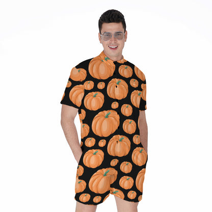 Orange Pumpkin Pattern Print Men's Rompers