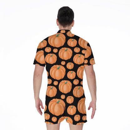 Orange Pumpkin Pattern Print Men's Rompers