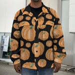 Orange Pumpkin Pattern Print Men's Shirt Jacket