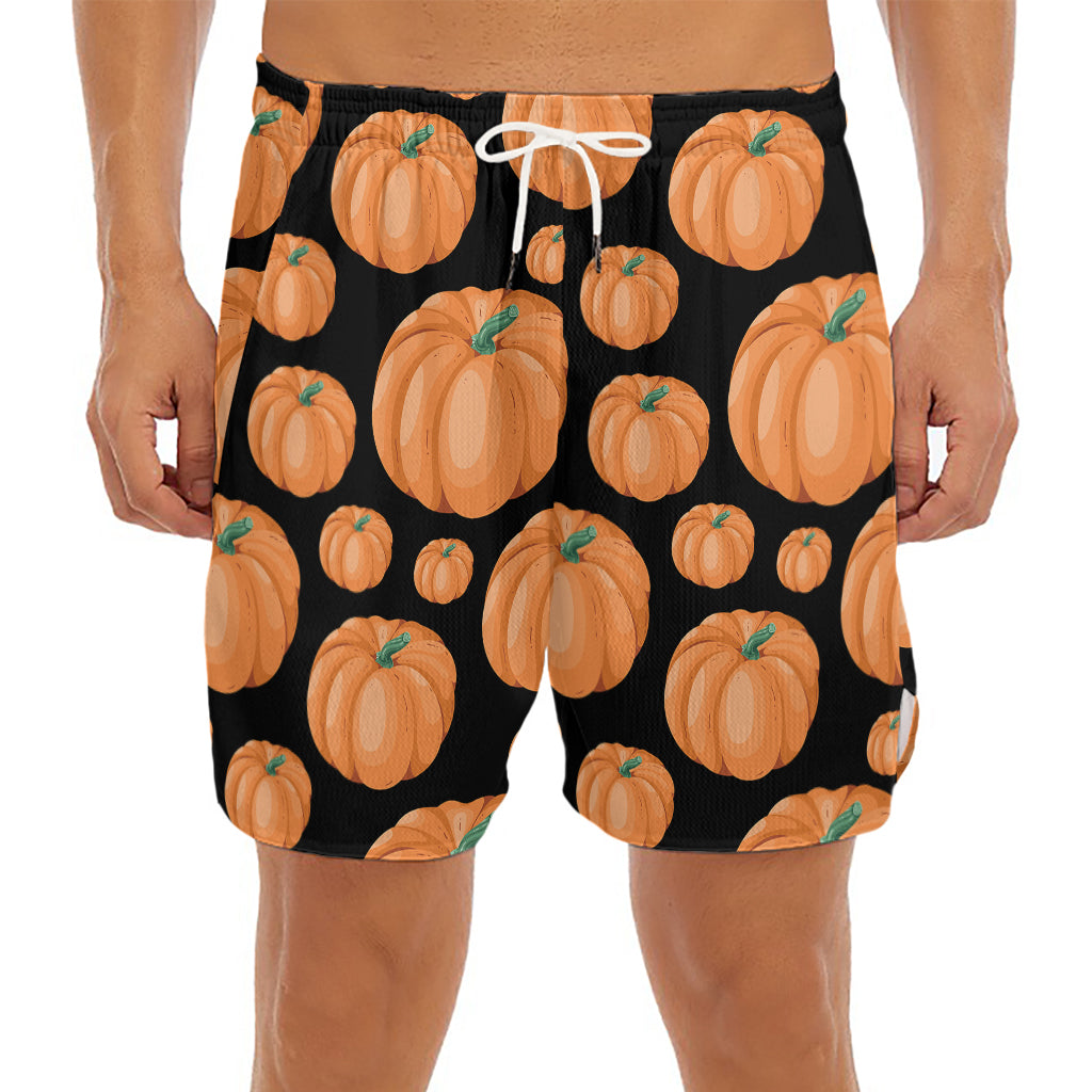 Orange Pumpkin Pattern Print Men's Split Running Shorts
