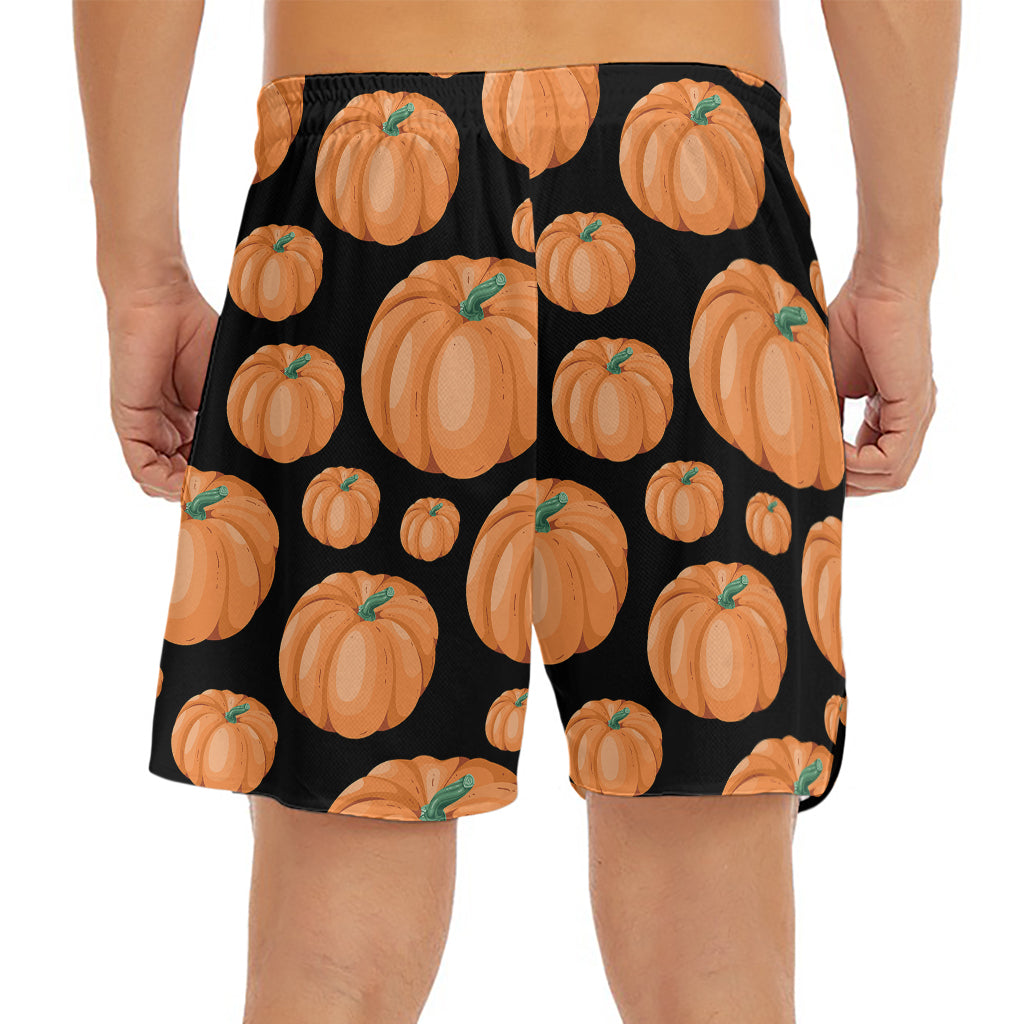 Orange Pumpkin Pattern Print Men's Split Running Shorts