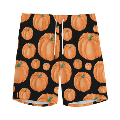 Orange Pumpkin Pattern Print Men's Sports Shorts