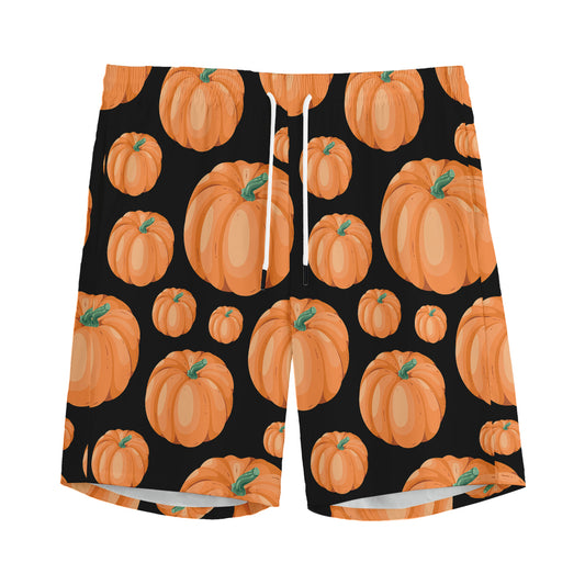 Orange Pumpkin Pattern Print Men's Sports Shorts