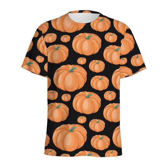 Orange Pumpkin Pattern Print Men's Sports T-Shirt