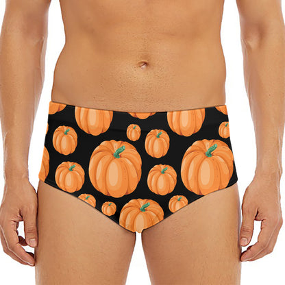 Orange Pumpkin Pattern Print Men's Triangle Swim Briefs