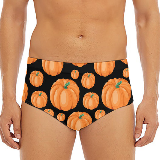 Orange Pumpkin Pattern Print Men's Triangle Swim Briefs