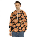 Orange Pumpkin Pattern Print Men's Velvet Pullover Hoodie