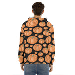 Orange Pumpkin Pattern Print Men's Velvet Pullover Hoodie
