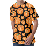 Orange Pumpkin Pattern Print Men's Velvet T-Shirt