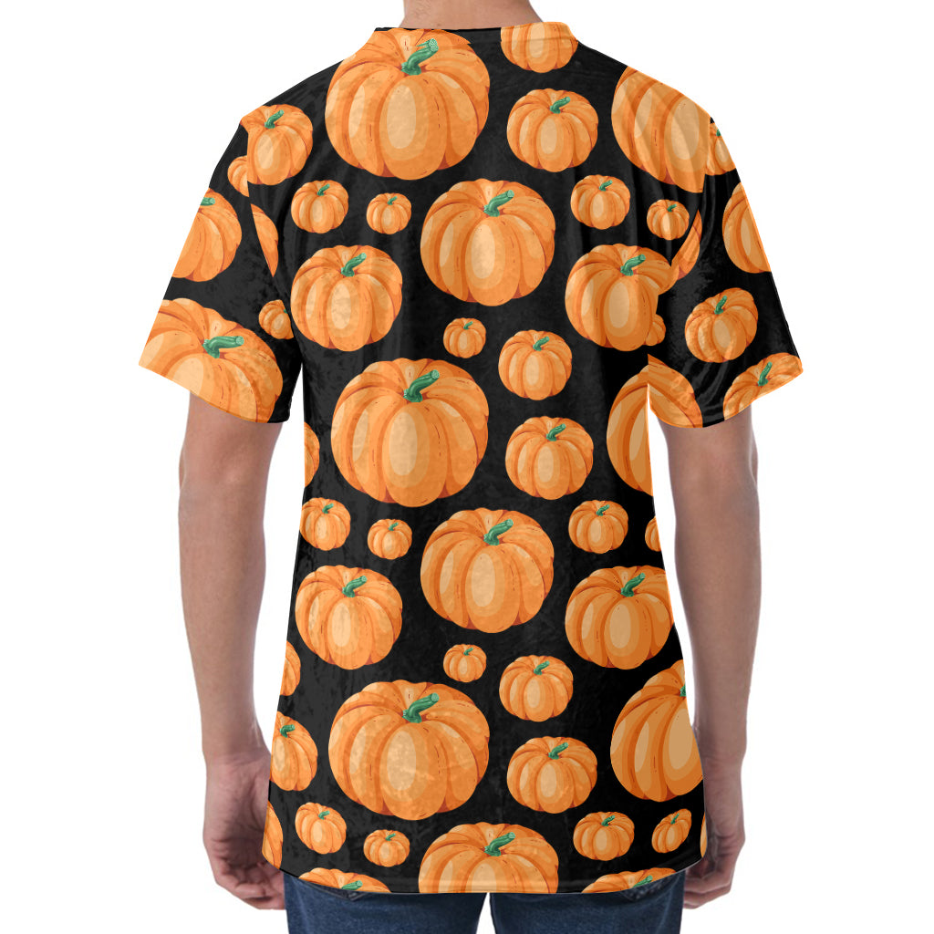 Orange Pumpkin Pattern Print Men's Velvet T-Shirt